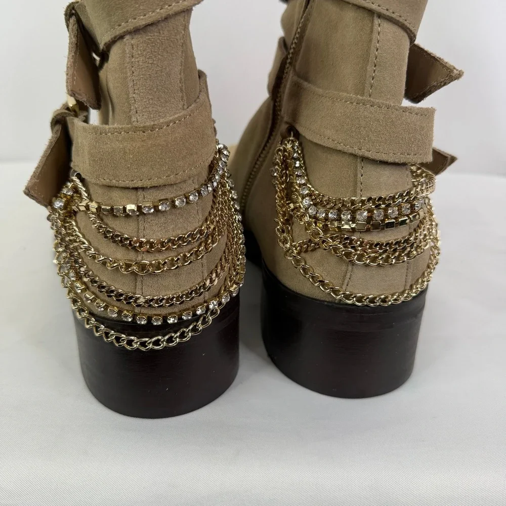 Aldo x Jordan Fisher Kairi Mens Tan Suede Chain Rhinestone Buckle Boots 10.5 NEW